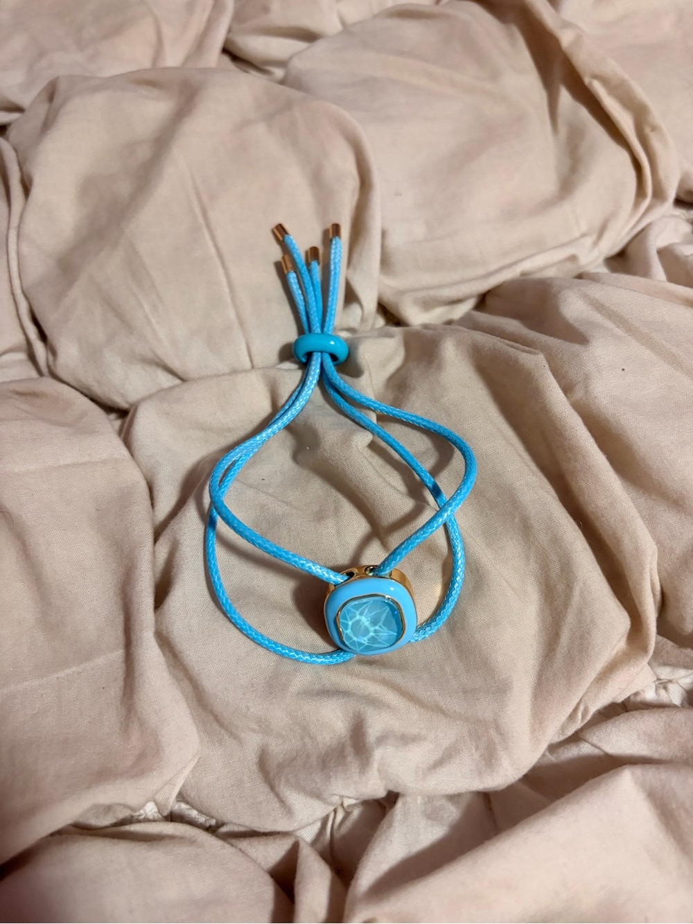 Bright Blue Crystal Cord Bracelet Adjustable Pastel Coquette Accessory